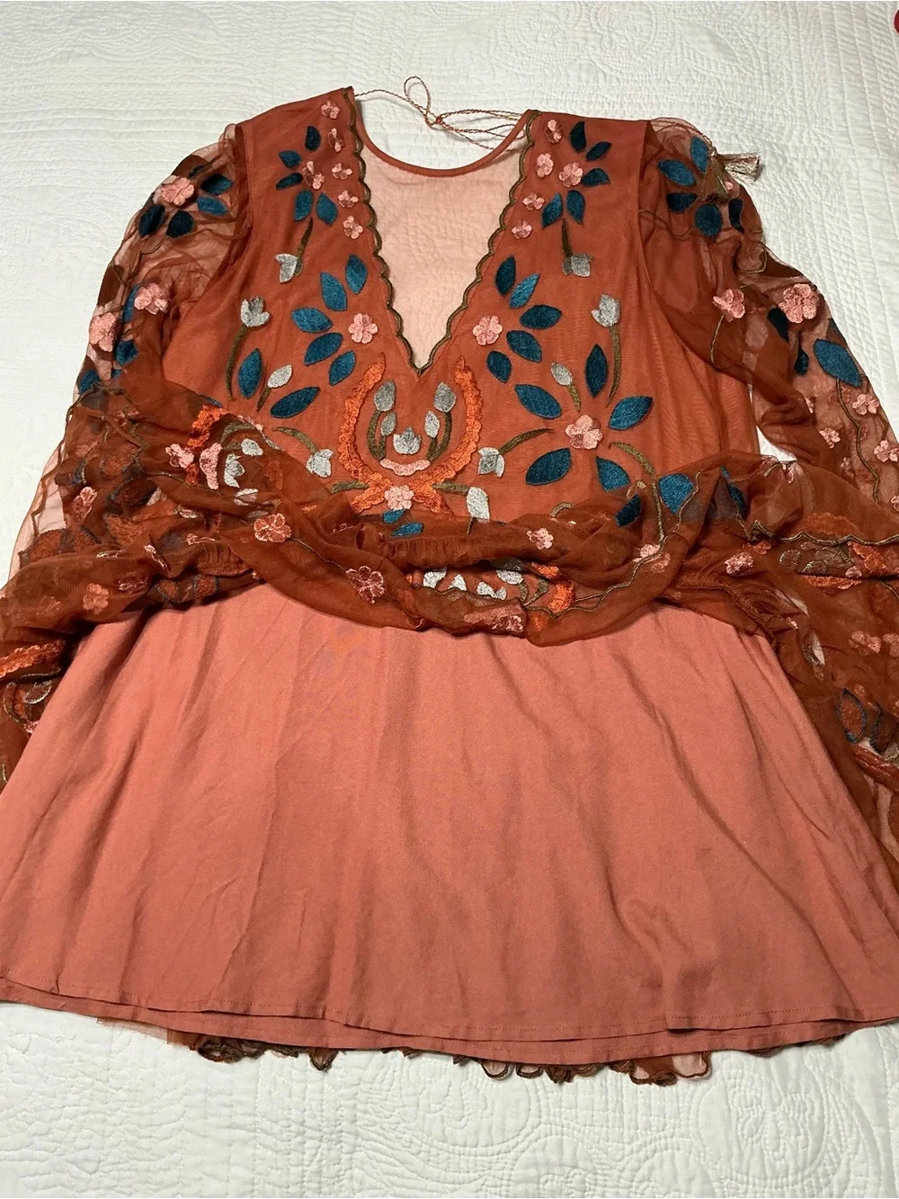 EUC Free People Hearts are Wild Burnt Orange Embroidered Dress Small